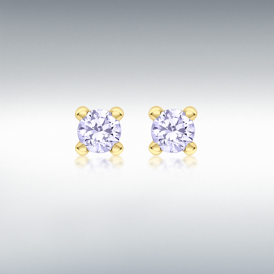 9ct Yellow Gold Lilac 4mm CZ June Birthstone Stud Earrings