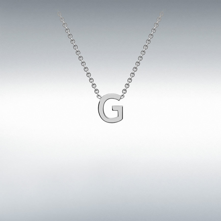 Sterling Silver Rhodium Plated  4.5mm x 5mm 'G' Initial Adjustable Necklace 38cm/15"-43cm/17"