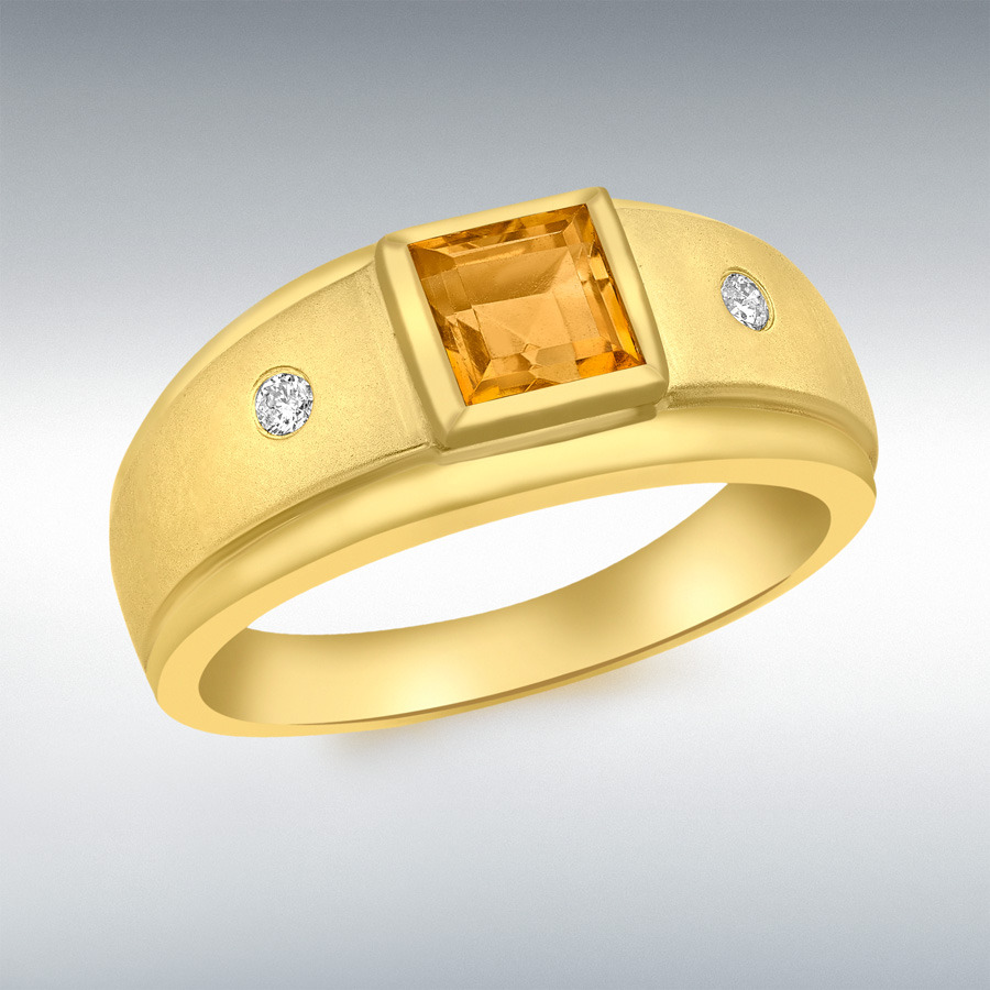 9ct Yellow Gold 0.05ct Diamond and Citrine Ring