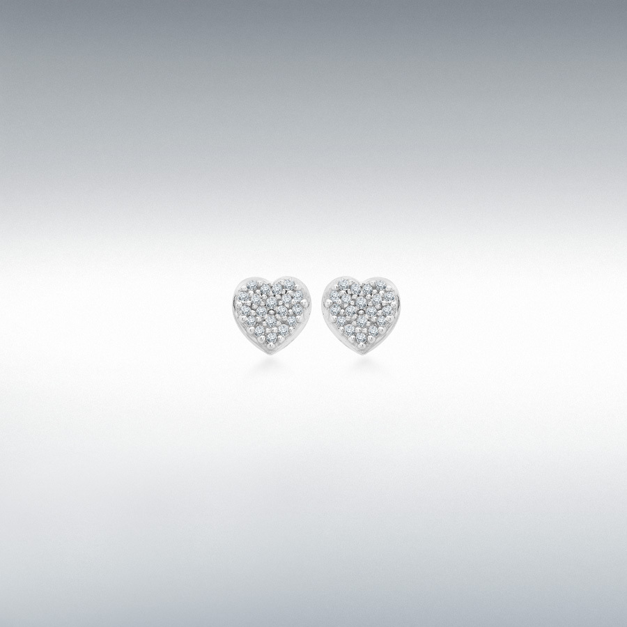 9ct White Gold 0.10ct Pave Set Diamond 6mm x 6mm Heart Stud Earrings