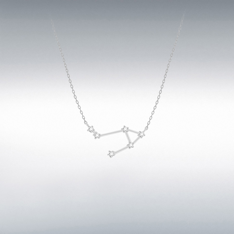 Sterling Silver Rhodium Plated CZ 28.9mm x 15.4mm Libra Star Constellation Necklace 43cm/17"-46cm/18"