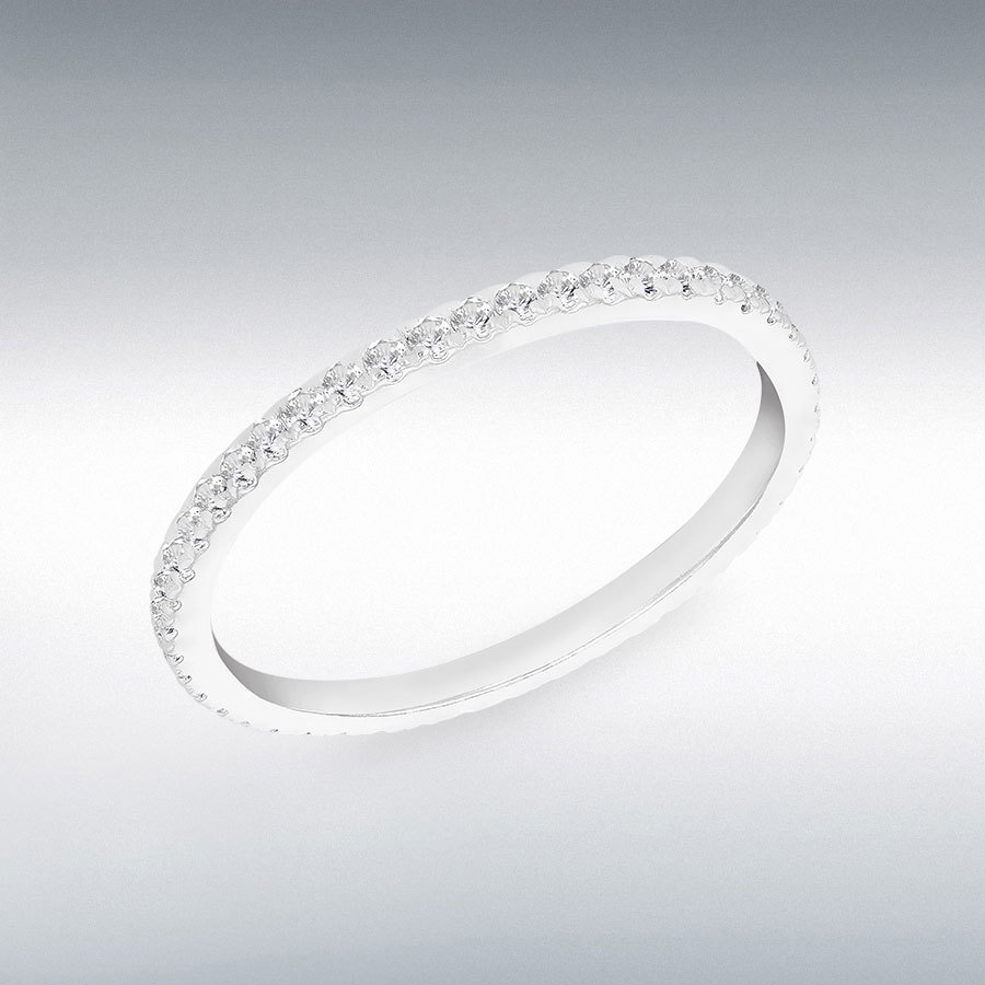 Sterling Silver Rhodium Plated 1.5mm White CZ Eternity Ring