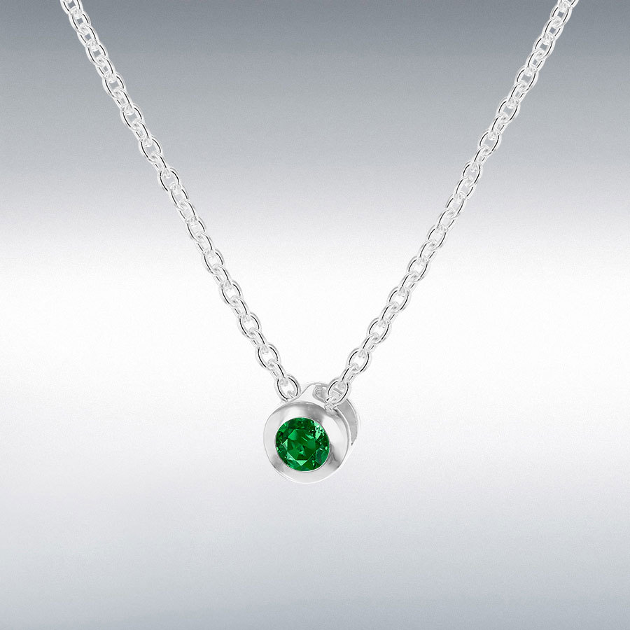 Sterling Silver Green 3mm CZ May Birthstone Adjustable Necklace 41cm/16"-46cm/18" 