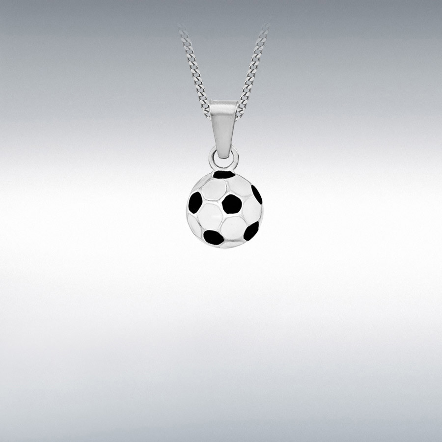 Sterling Silver 14mm Black and White Enamel Football Pendant