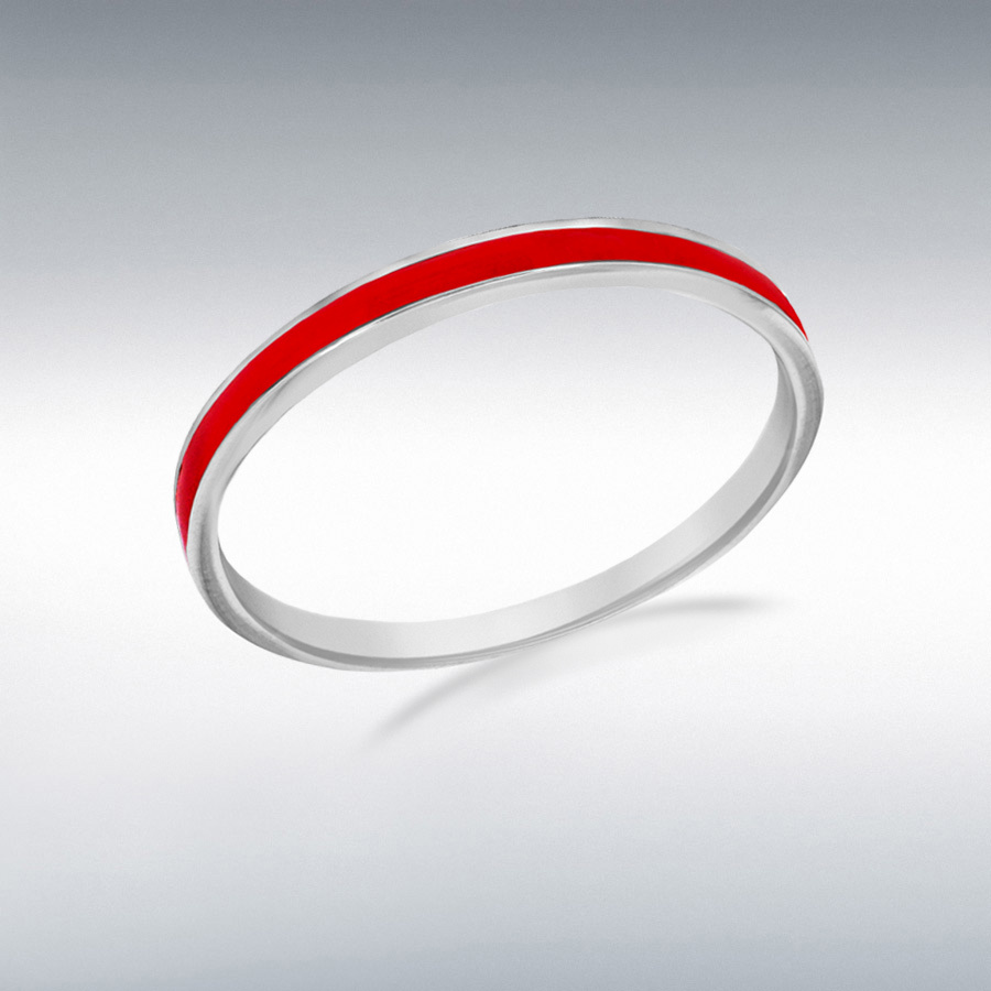 Sterling Silver 2mm Red Enamel Band Ring