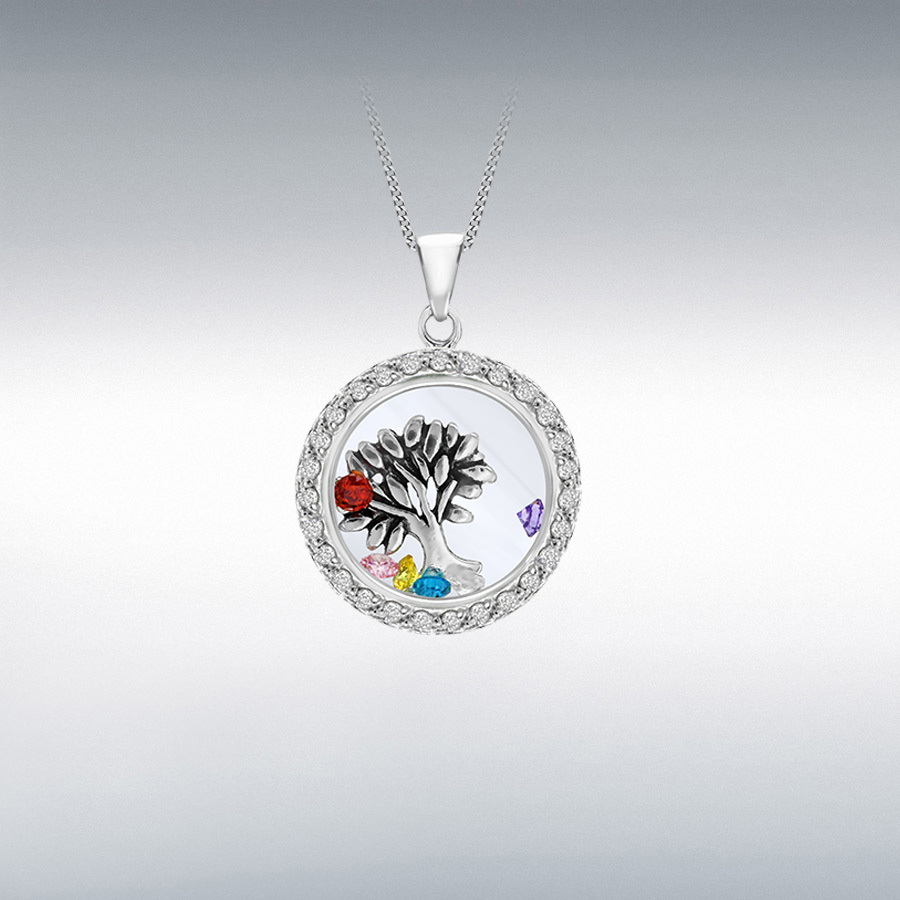 Sterling Silver CZ 20mm x 28mm Floating 'Tree of Life' Round Pendant