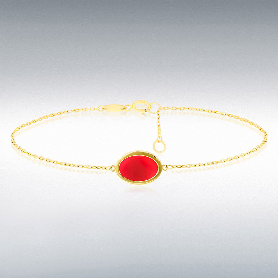 9ct Yellow Gold 8mm x 10.4mm Oval Carnelian Adjustable Bracelet 18cm/7" - 19cm/7.5"