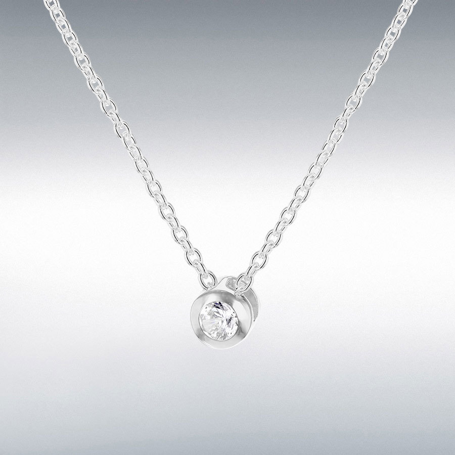 Sterling Silver White 3mm CZ April Birthstone Adjustable Necklace 41cm/16"-46cm/18" 