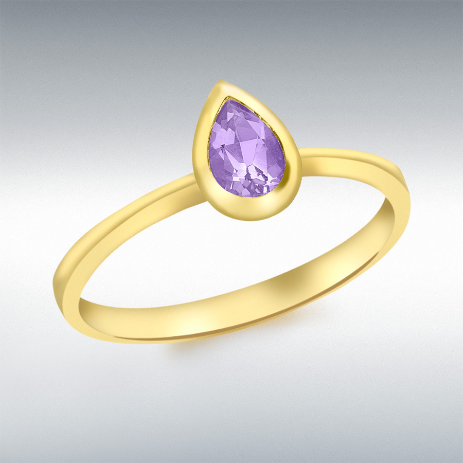 9ct Yellow Gold Teardrop Amethyst Ring