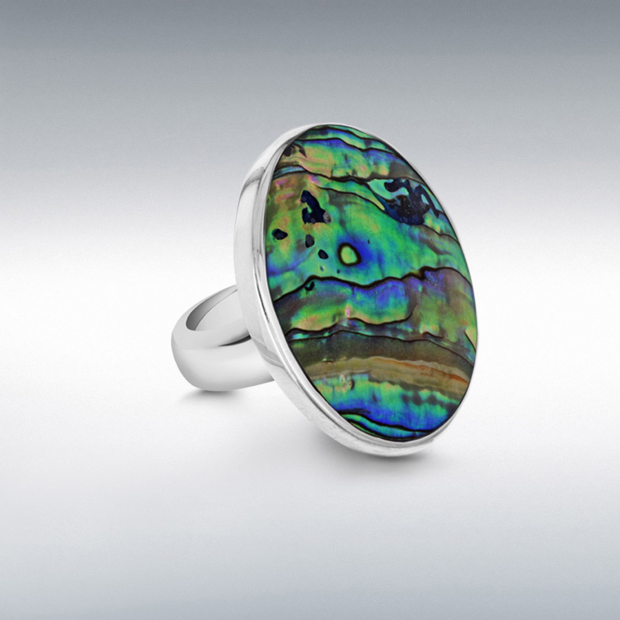 Sterling Silver Paua Shell 31mm Disc Ring