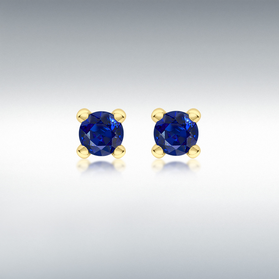 9ct Yellow Gold Dark Blue 4mm CZ September Birthstone Stud Earrings