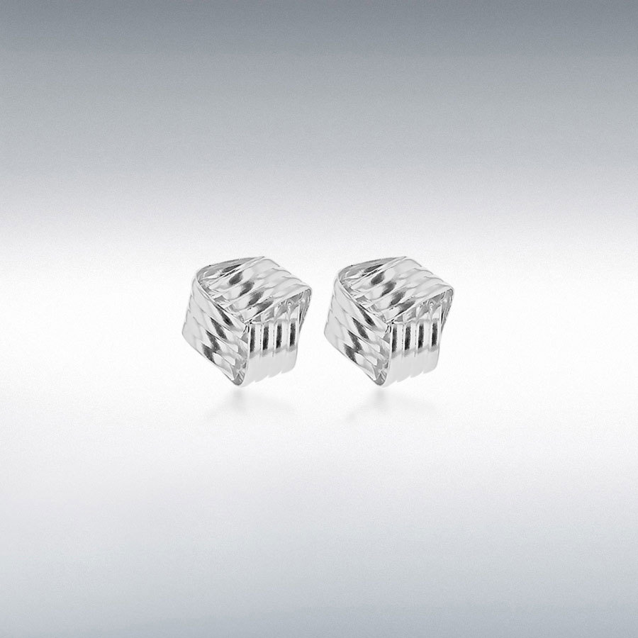 9ct White Gold 8mm Ribbed Knot Stud Earrings