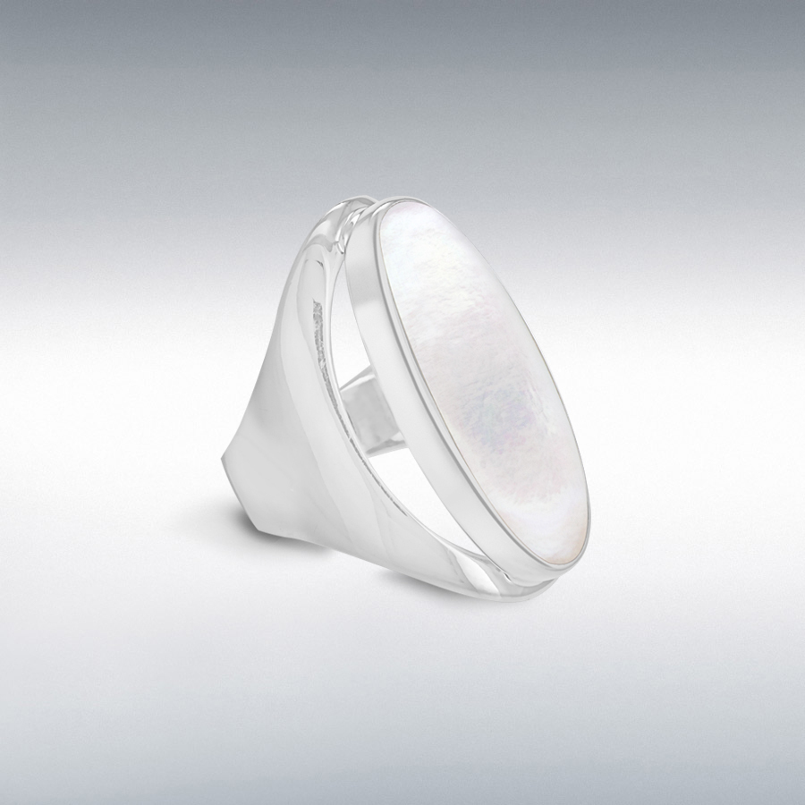 Sterling Silver Oval White Mother of Pearl 13mm x 30mm Ring