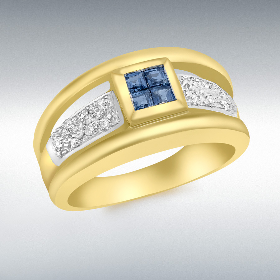 9ct Yellow Gold 0.07ct Diamond and Sapphire Ring 