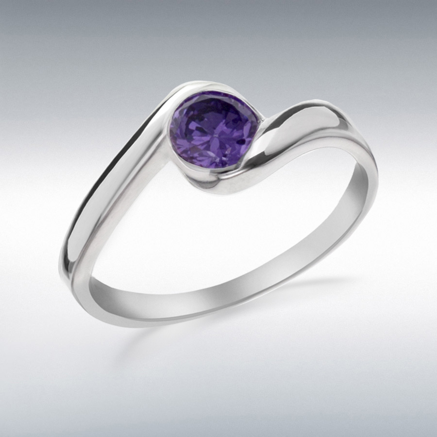 Sterling Silver Purple 5mm CZ Bypass Shoulder Ring