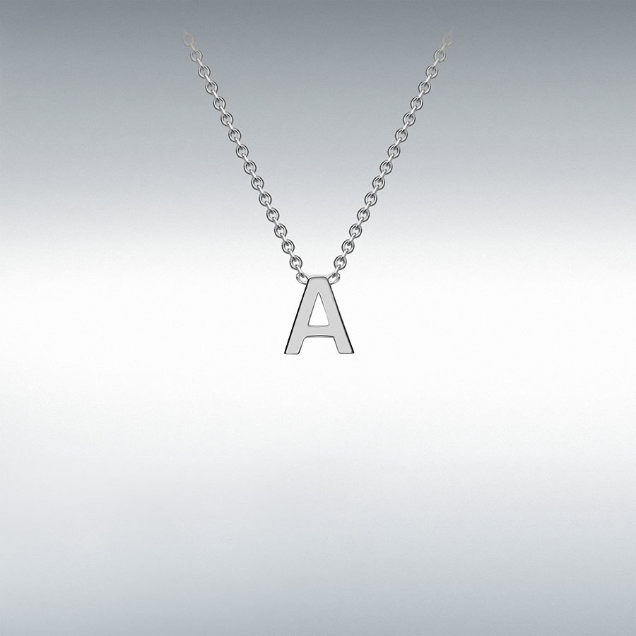 Sterling Silver Rhodium Plated 4mm x 4.5mm 'A' Initial Adjustable Necklace 38cm/15"-43cm/17"