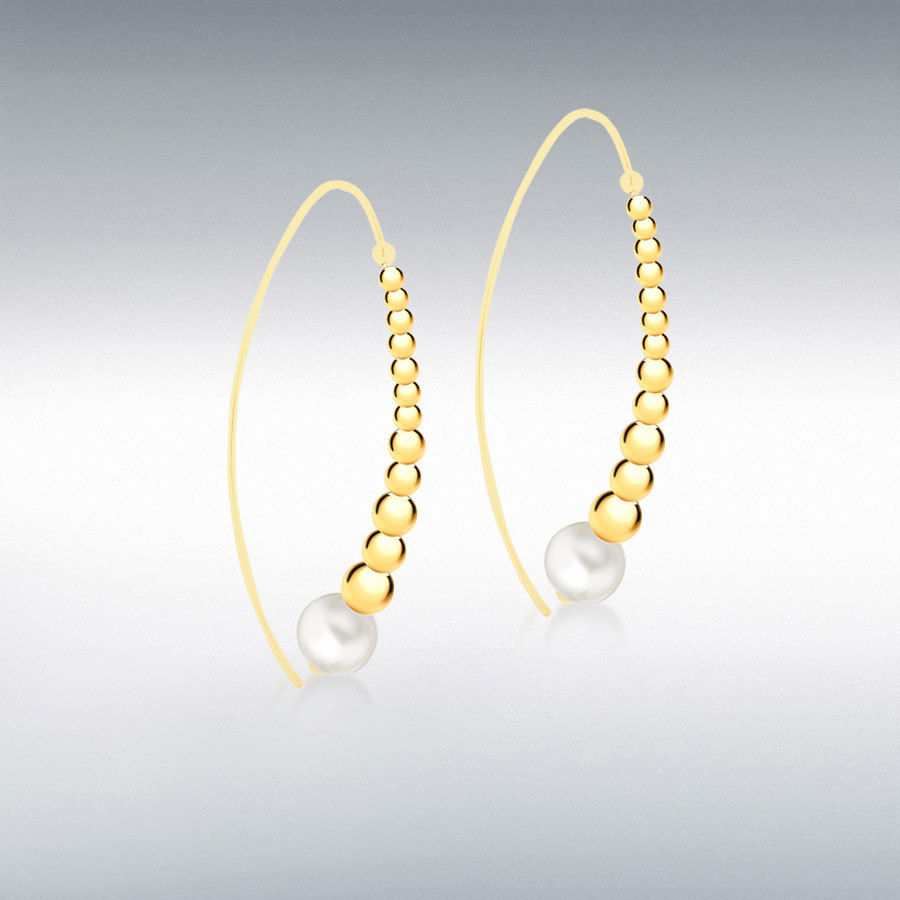 Sterling Silver Yellow Gold Plated 9mm Fresh Water Pearls and Beads Drop Earrings