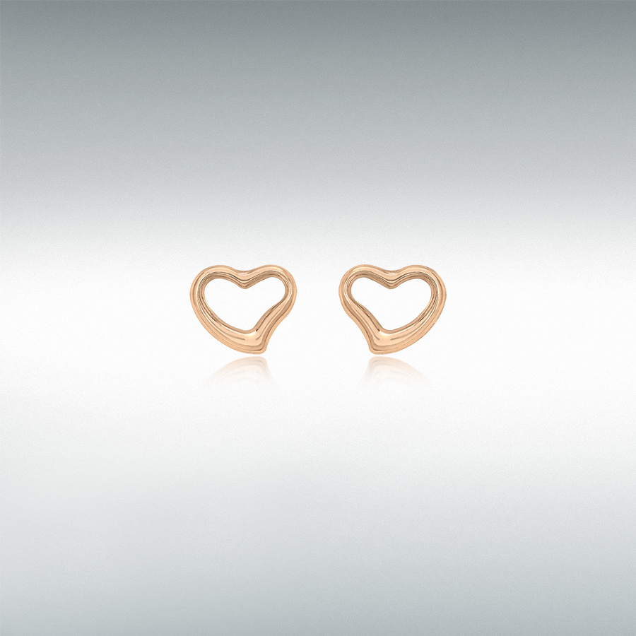 9ct Rose Gold 12mm x 10mm Polished Open-Heart Stud Earrings