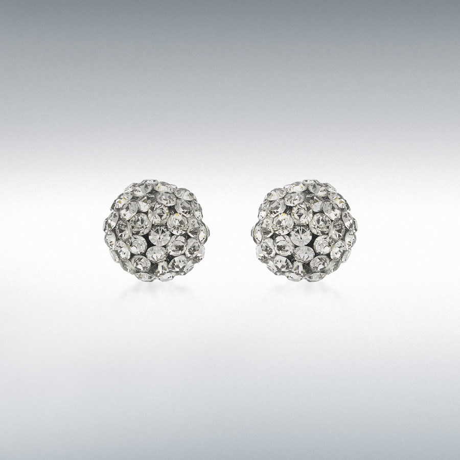 9ct Yellow Gold Grey Crystalique 7mm Ball Stud Earrings