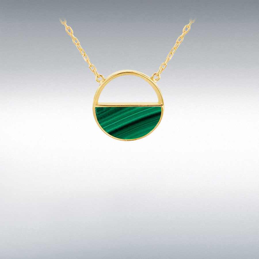 9ct Yellow Gold 12.5mm Semi Circular  Malachite Adjustable Necklet 41cm/16"-43cm/17"