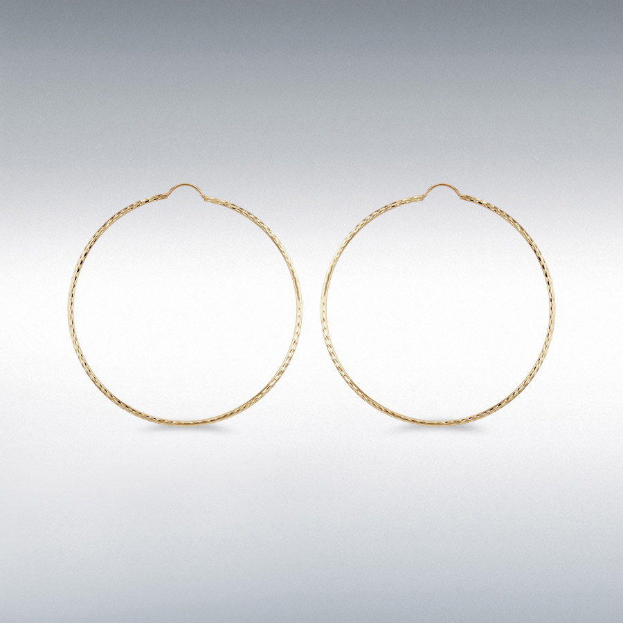 9ct Yellow Gold 70mm Diamond Cut Hoop Earrings