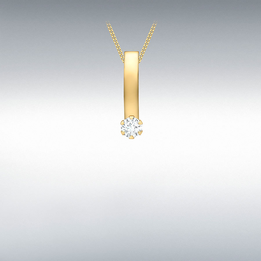 9ct Yellow Gold 3mm CZ 2.2mm x 13mm Curved Bar Pendant