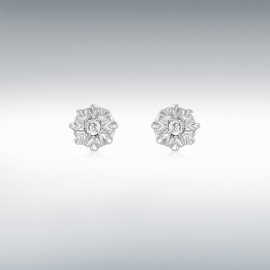 9ct White Gold 0.04ct Diamond 6mm x 6mm Star Stud Earrings