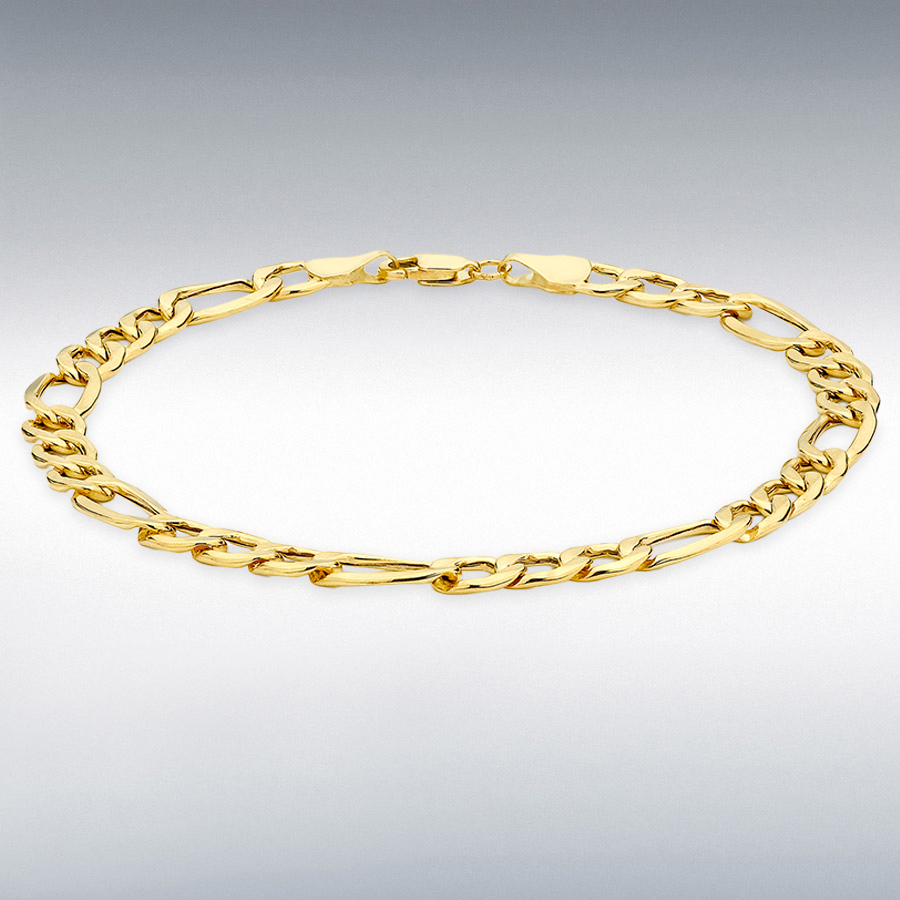 9ct Yellow Gold 6mm Hollow Diamond Cut Figaro Bracelet 21cm/8.25"