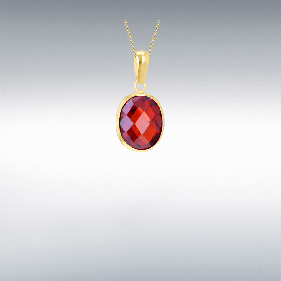 9ct Yellow Gold 10mm x 8mm Maroon Swarovski Oval Drop Pendant