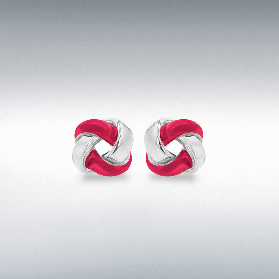 Sterling Silver 11mm Pink Enamel Knot Stud Earrings