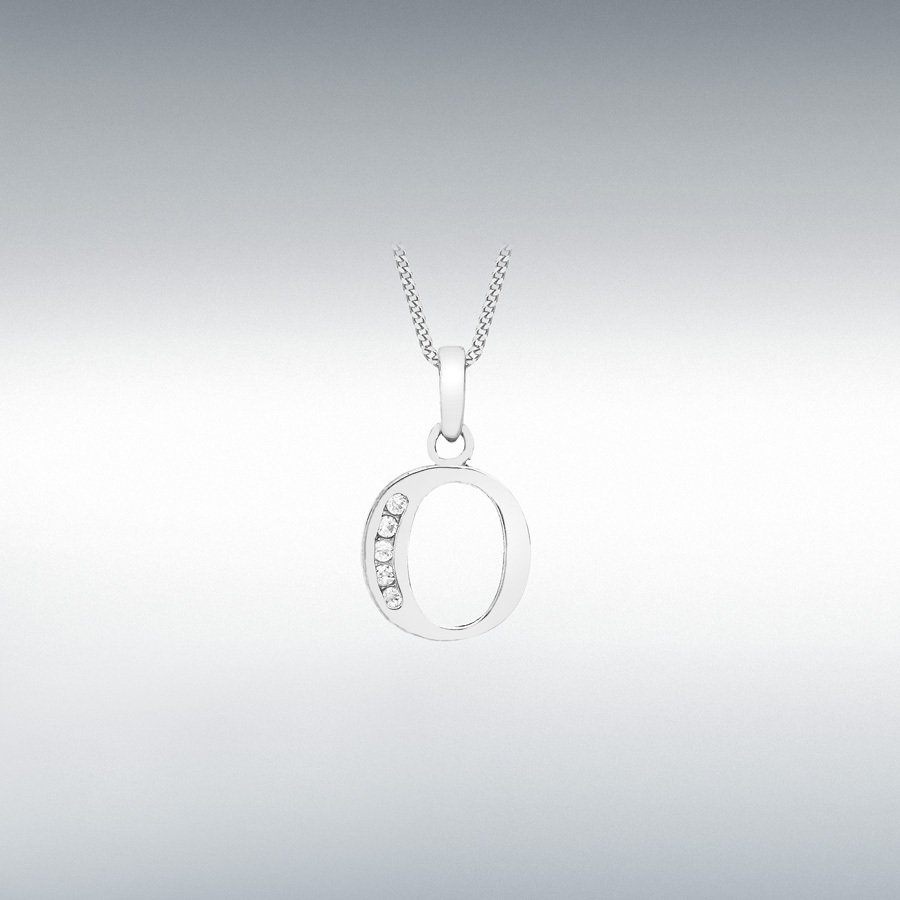 9ct White Gold CZ 9mm x 12mm 'O' Initial Pendant 