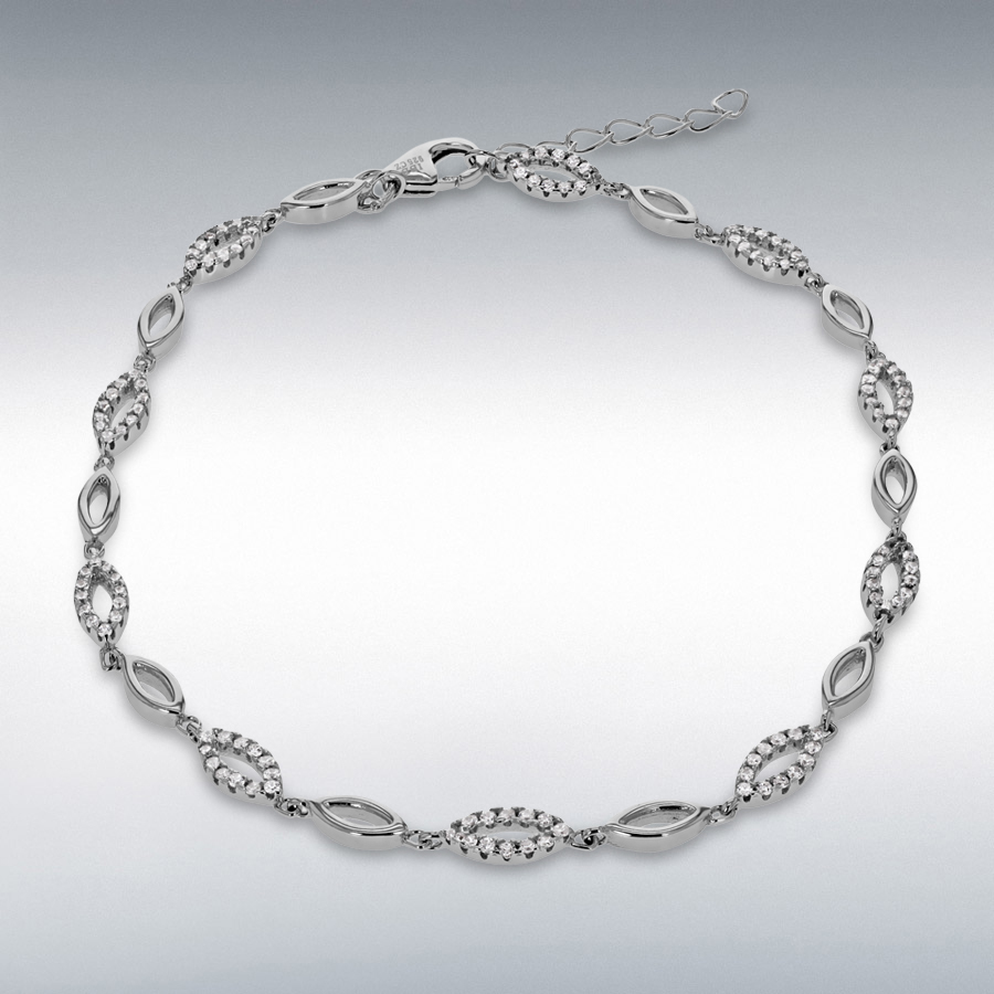 Sterling Silver Rhodium Plated CZ 4mm Ellipses Adjustable Bracelet 19cm/7.5"-21.5cm/8.5"