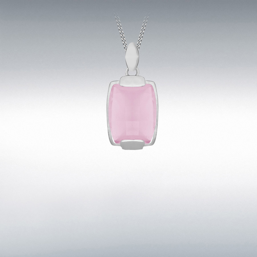 Sterling Silver Faceted Pink Glass Rectangle Pendant