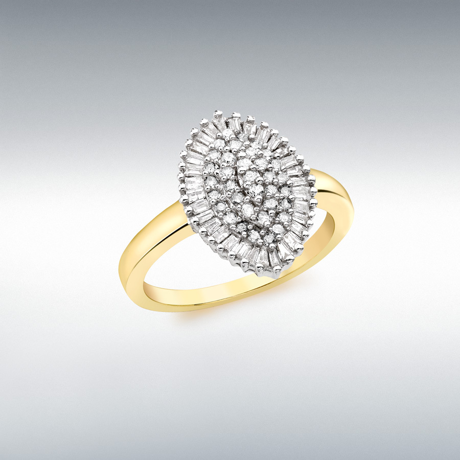 9ct Yellow Gold 0.50ct Diamond Marquise Cluster Ring