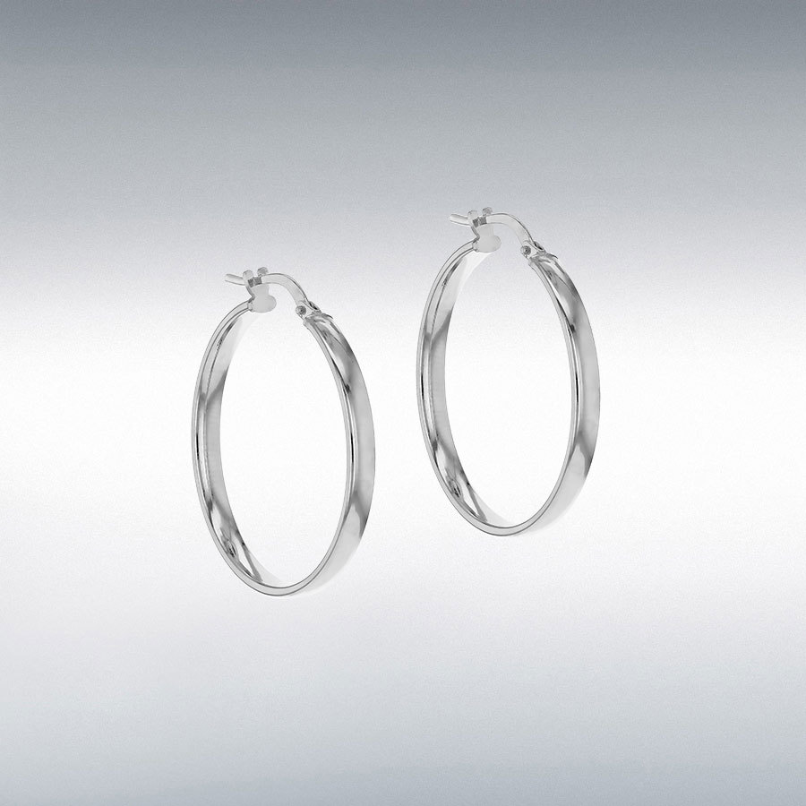 STERLING SILVER RHODIUM PLATED 28.5MM PLAIN HOOP EARRINGS