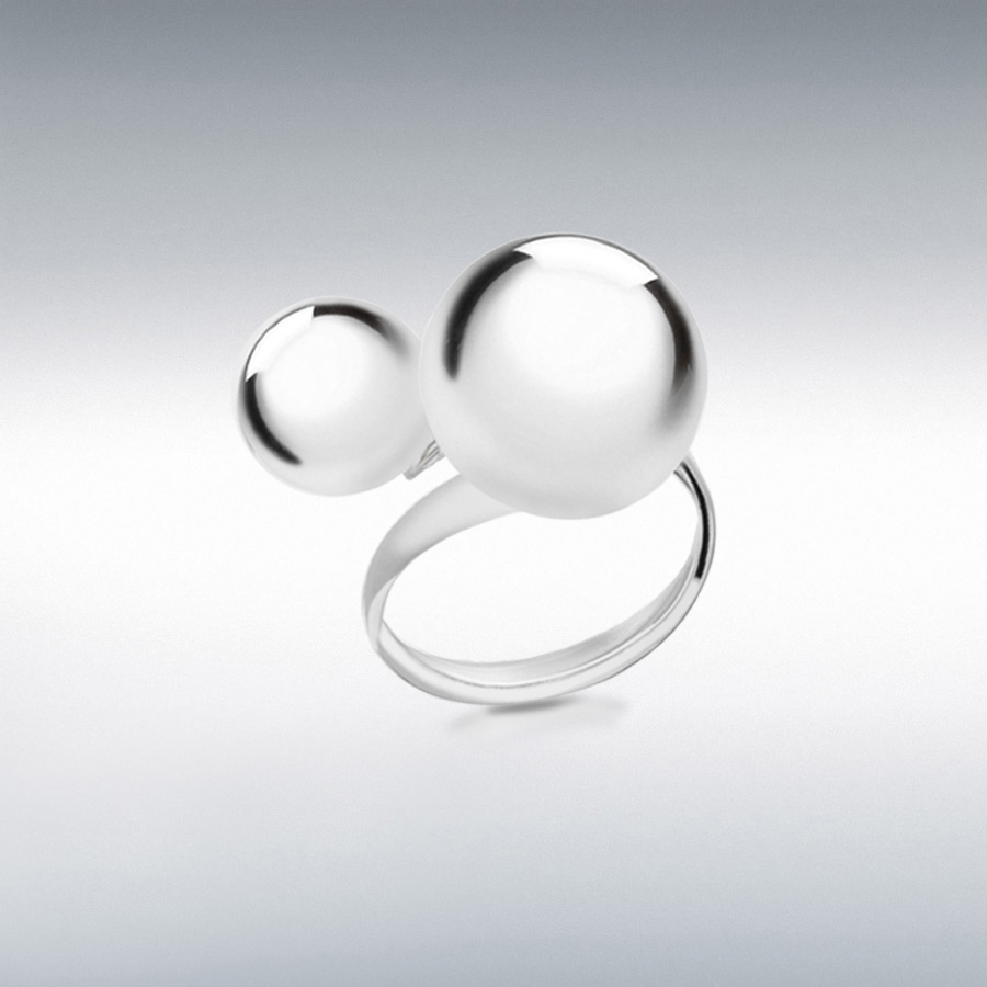 Sterling Silver 10mm and 14mm Ball Crossover Ring