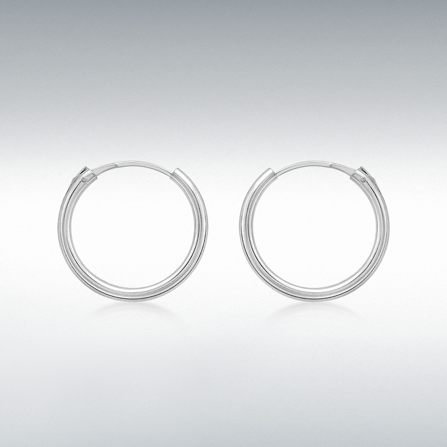 9ct White Gold 1.2mm Tube 13mm Sleeper Hoop Earrings