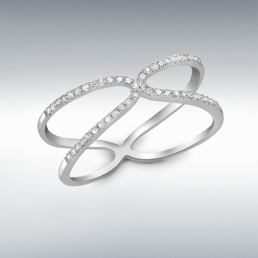 9ct White Gold 0.15ct Diamond Crossover Ring