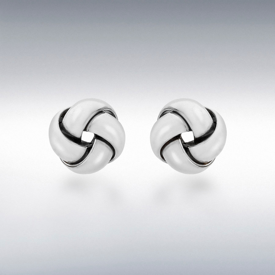 9ct White Gold 9mm Knot Stud Earrings