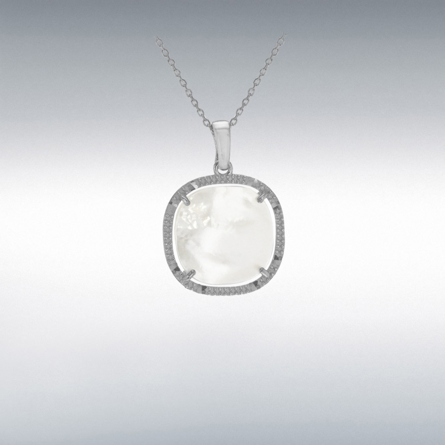 Sterling Silver Rhodium Plated Square Mother of Pearl Adjustable Necklace 41cm/16"-43cm/17"