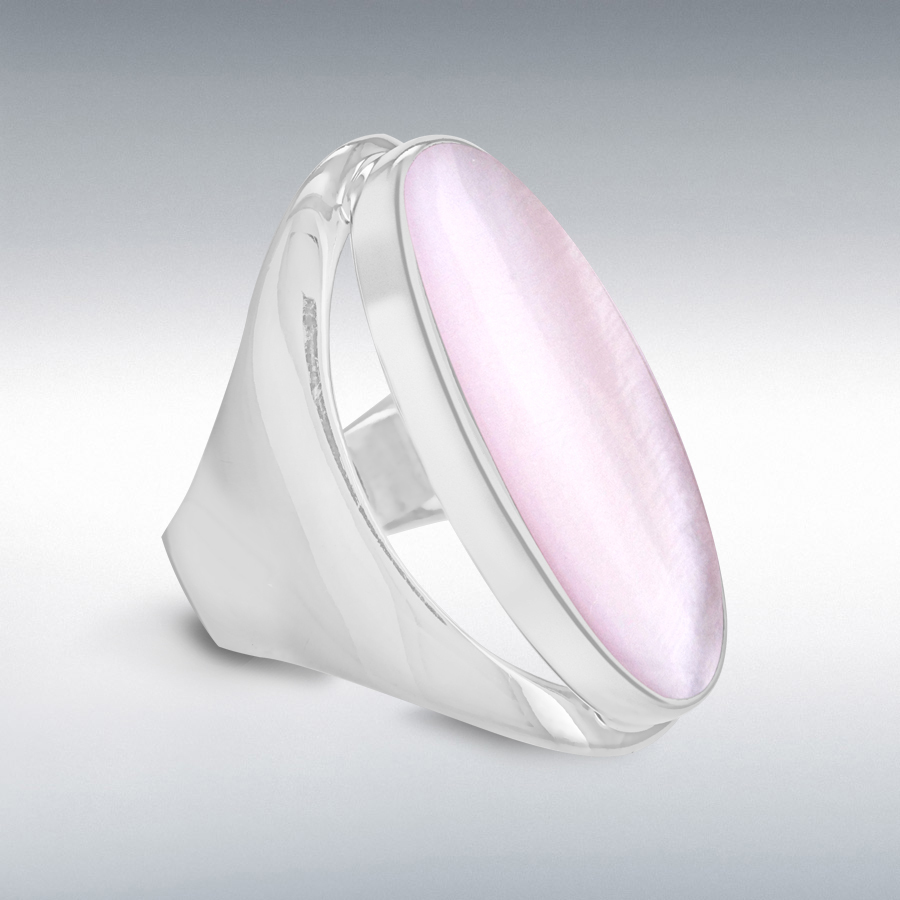 Sterling Silver Oval Pink Mother of Pearl 13mm x 30mm Ring