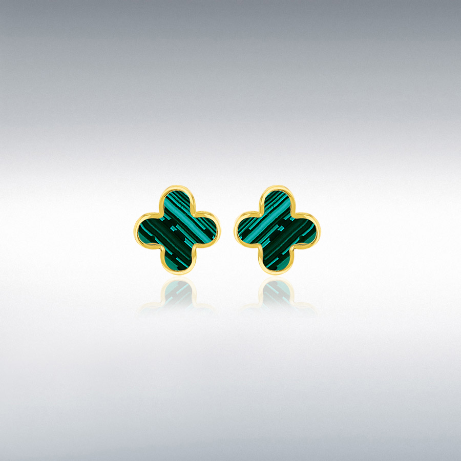 18ct Yellow Gold 6.5mm x 6.5mm Malachite Petal Stud earring