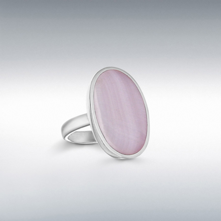 Sterling Silver Pink Mother of Pearl 15mm x 22mm Oval Ring