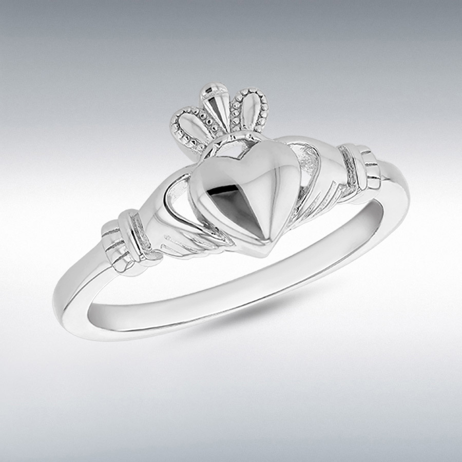 Sterling Silver Rhodium Plated Medium Claddagh Ring