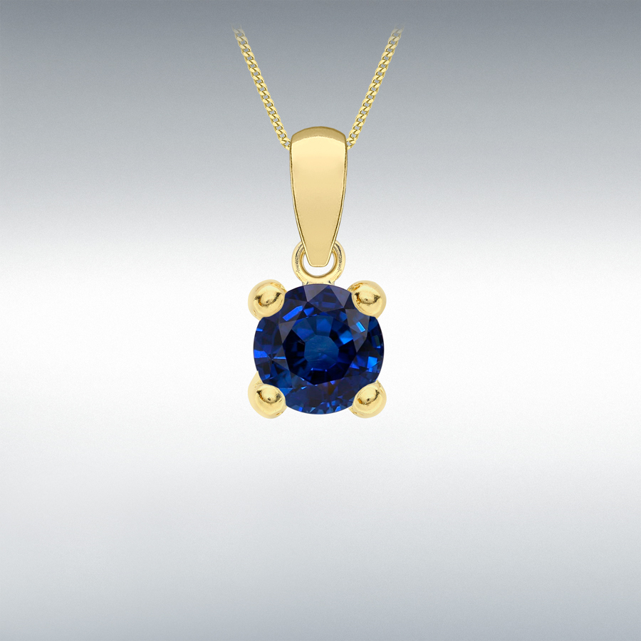 9ct Yellow Gold Dark Blue 5mm CZ September Birthstone Pendant