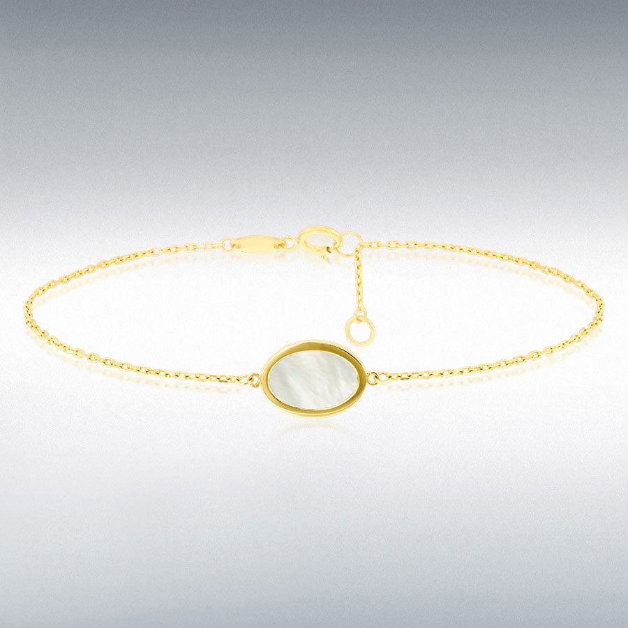 9ct Yellow Gold 8mm x 10.4mm Oval Mother of Pearl  Adjustable Bracelet 18cm/7" - 19cm/7.5"