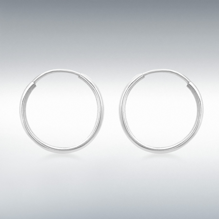 9ct White Gold 1.5mm Tube 18mm Polished Hoop Earrings