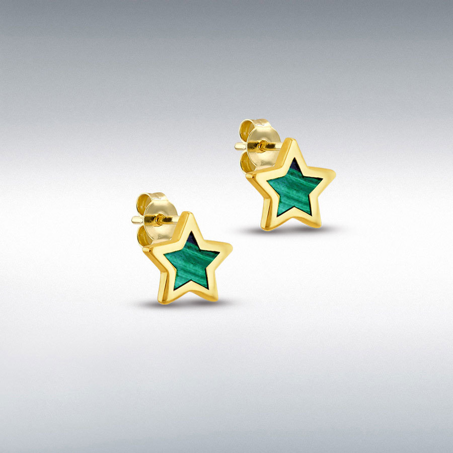 9ct Yellow Gold 8mm Malachite Star Stud Earring