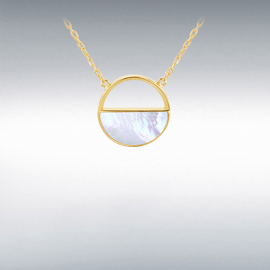 9ct Yellow Gold 12.5mm Semi Circular Mother of Pearl Adjustable Necklet 41cm/16"-43cm/17"