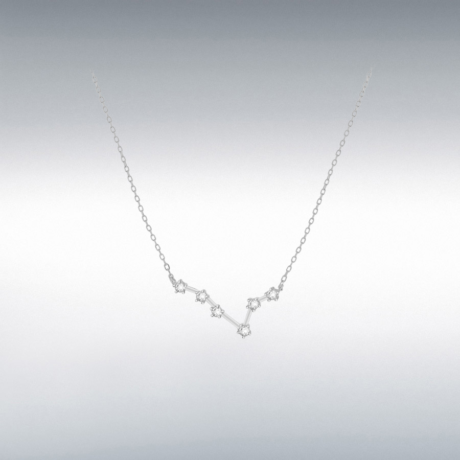 Sterling Silver Rhodium Plated CZ 28mm x 13.6mm Pisces Star Constellation Necklace 43cm/17"-46cm/18"